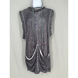 Freelance Anthropologie Dress Large Gray Knit Silk Wool Hooded Tunic Lagenlook